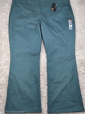 Lee Plus Women Green Bootcut Chinos Wrinkle Free Stretch Dress Pants 26W Long